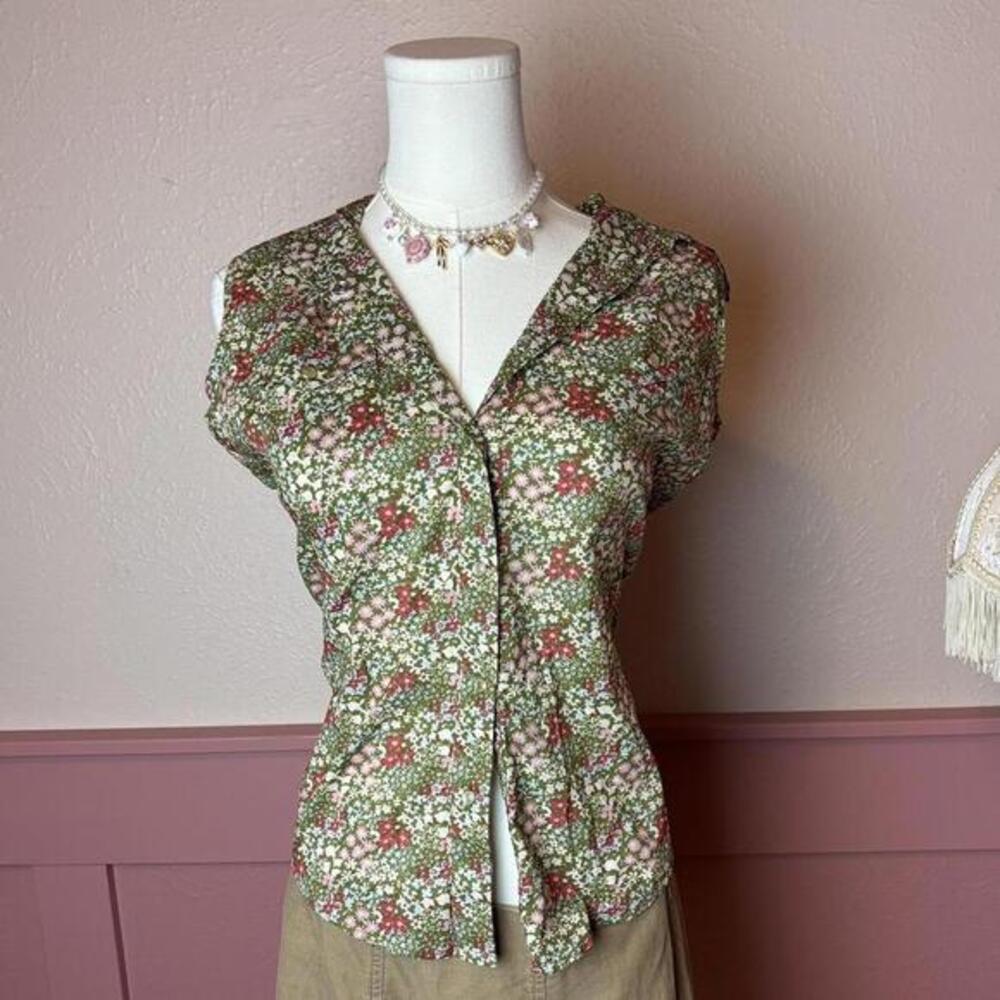 Wrangler vtg fairy cottage garden floral pearl snap blouse green pink sz small